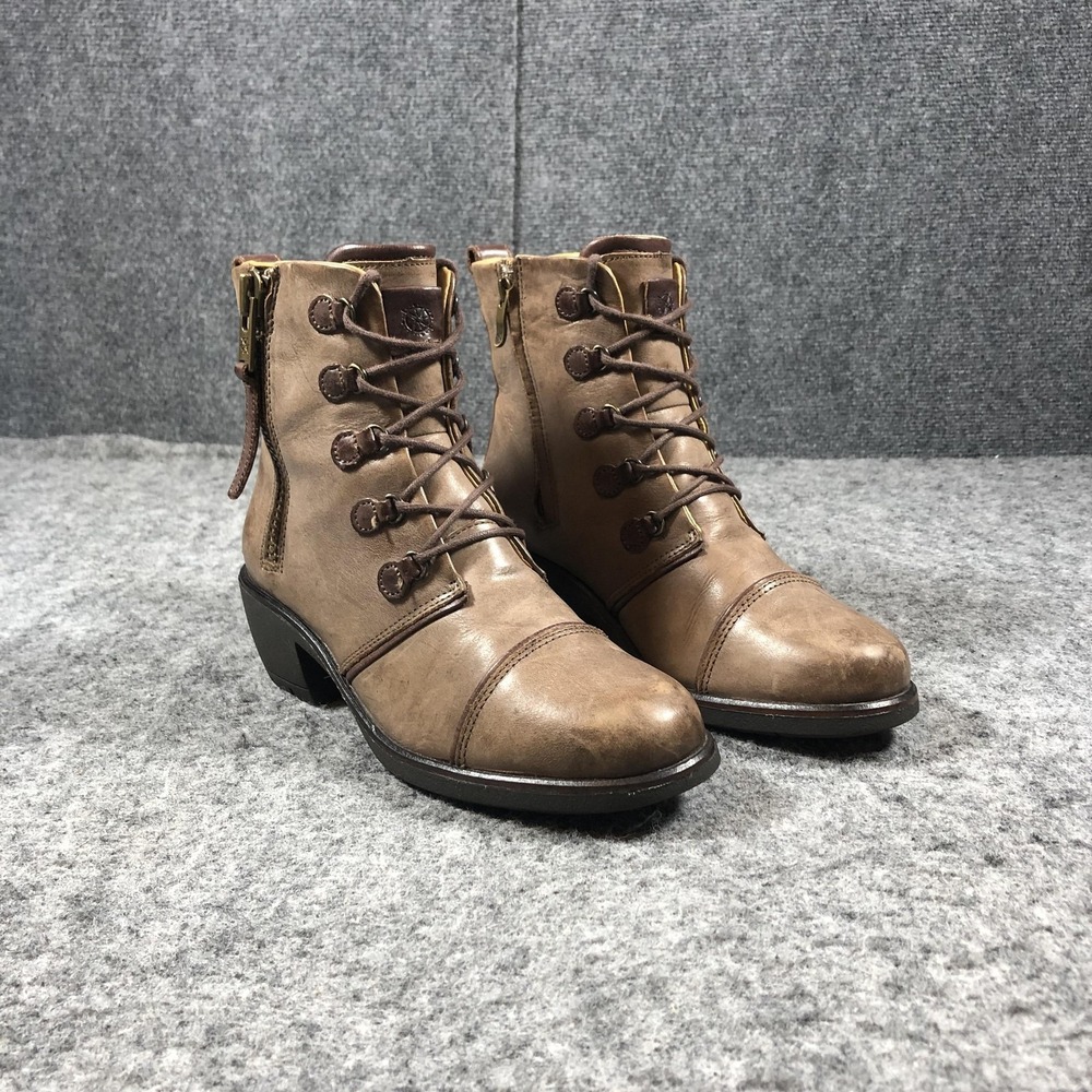 Bussola Sirkka Sean Sylvana Combat Ankle Boots Womens 6.5 Brown Leather Zip